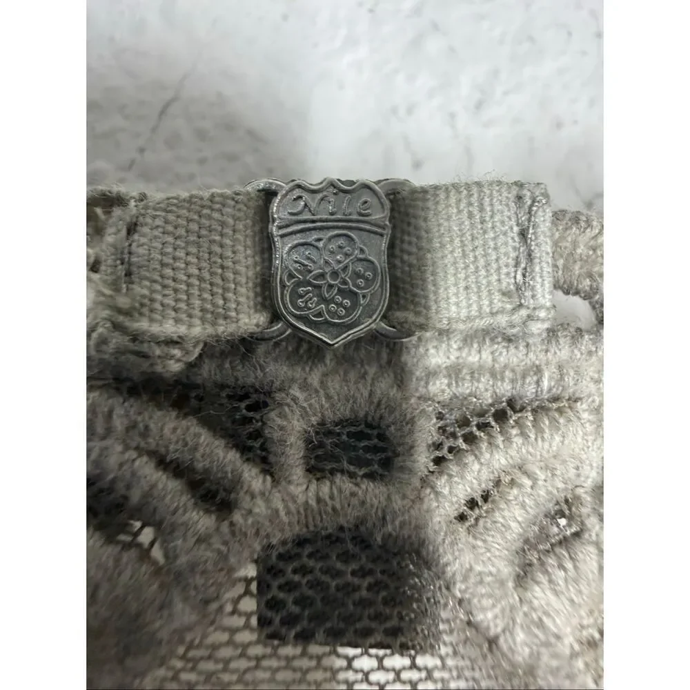 NILE Lace Crochet Vest Gray Boho Sheer Embroidered Tie Front Sz S Made in Italy